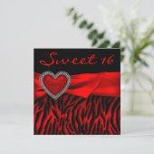 Rode zebra rode hart Sweet 16-feest Kaart (Staand voorkant)