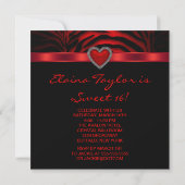 Rode zebra rode hart Sweet 16-feest Kaart (Achterkant)
