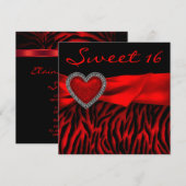 Rode Zebra Rode Hart Sweet 16 Party Kaart (Voorkant / Achterkant)