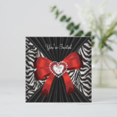 Rode Zebra Streep Zwarte Verjaardagsfeest 2 Kaart (Staand voorkant)