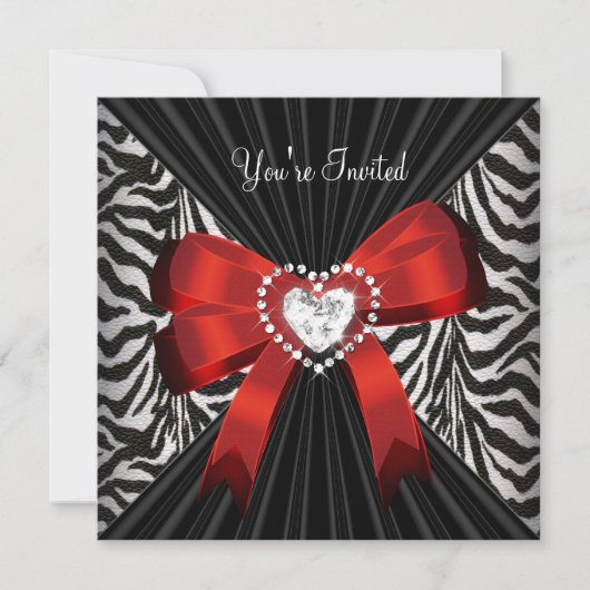 Rode Zebra Streep Zwarte Verjaardagsfeest 2 Kaart (Voorkant)