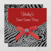 Rode Zebra Sweet 16 verjaardagsfeestje Kaart (Voorkant / Achterkant)