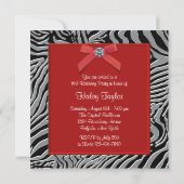 Rode Zebra Sweet 16 verjaardagsfeestje Kaart (Achterkant)