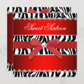 Rode Zebra Sweet 16 verjaardagsfeestje Kaart (Voorkant / Achterkant)