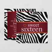 Rode Zebra Sweet Sixteen verjaardagsfeestje Kaart (Voorkant / Achterkant)