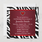 Rode Zebra Sweet Sixteen verjaardagsfeestje Kaart (Achterkant)