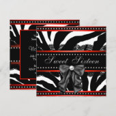 Rode Zebra Sweet Sixteen verjaardagsfeestje Kaart (Voorkant / Achterkant)