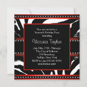 Rode Zebra Sweet Sixteen verjaardagsfeestje Kaart (Achterkant)