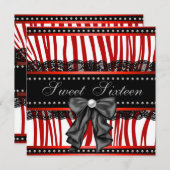 Rode Zebra Sweet Sixteen verjaardagsfeestje Kaart (Voorkant / Achterkant)