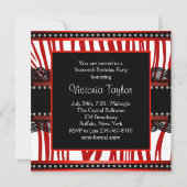 Rode Zebra Sweet Sixteen verjaardagsfeestje Kaart (Achterkant)