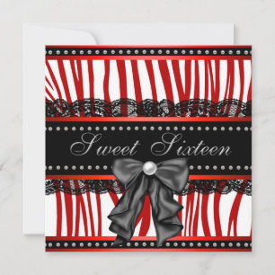 Rode Zebra Sweet Sixteen verjaardagsfeestje Kaart