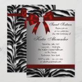 Rode Zebra Sweet Sixteen verjaardagsfeestje Kaart (Voorkant / Achterkant)