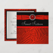 Rode Zebra Sweet Sixteen verjaardagsfeestje Kaart (Voorkant / Achterkant)
