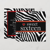Rode Zebra Sweet Sixteen verjaardagsfeestje Kaart (Voorkant / Achterkant)
