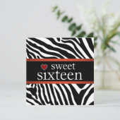 Rode Zebra Sweet Sixteen verjaardagsfeestje Kaart (Staand voorkant)