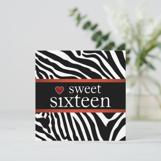 Rode Zebra Sweet Sixteen verjaardagsfeestje Kaart (Staand voorkant)