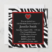 Rode Zebra Sweet Sixteen verjaardagsfeestje Kaart (Achterkant)