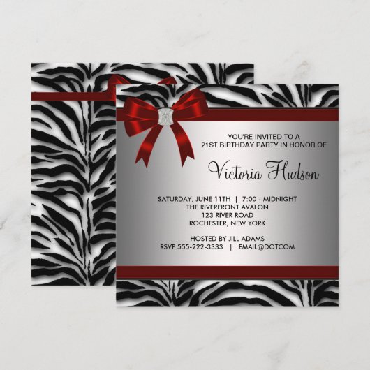 Rode Zebra vrouw op Birthday party Kaart (Voorkant / Achterkant)