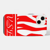 Rode zebraprint met monogram iPhone hoesje (Achterkant horizontaal)