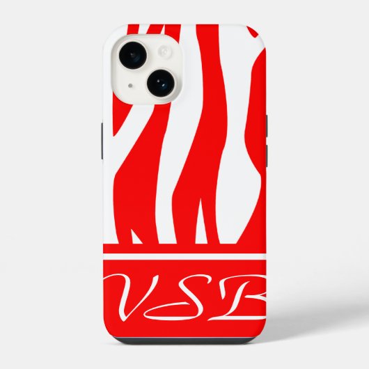 Rode zebraprint met monogram iPhone hoesje (Achterkant)