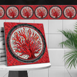 Rode Zee Fan Koraal mozaïek kunst Tegeltje