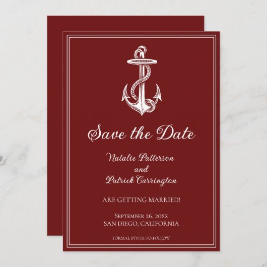 Rode Zeeanker Save the Date Uitnodiging (Voorkant / Achterkant)