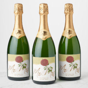 Rode Zeehuwelijk Wijnlabel Bruisend Wijnlabel Sparkling Wijnetiket