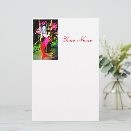 rode zeemeermin briefpapier (Staand voorkant)