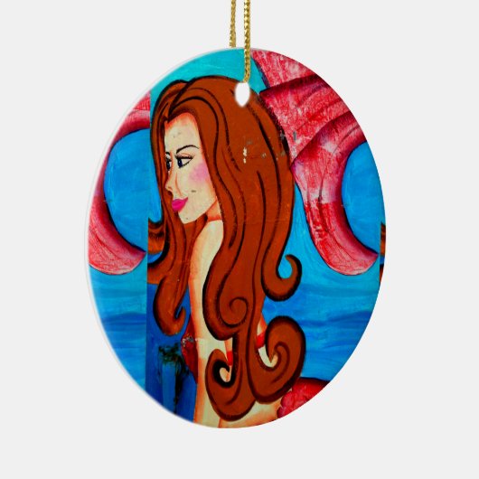 rode zeemeermin keramisch ornament (Rechts)