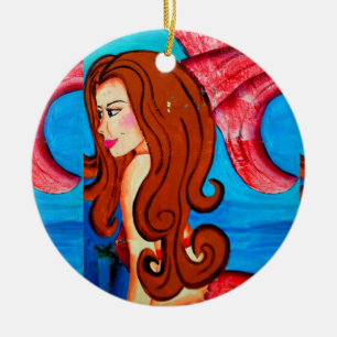 rode zeemeermin keramisch ornament