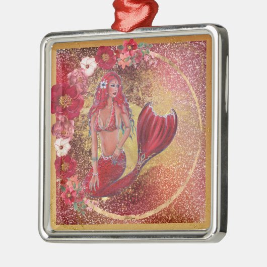 Rode Zeemeermin Kerstversiering Metalen Ornament (Links)