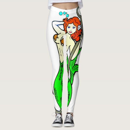 rode zeemeermin met groene staart leggings (Voorkant)