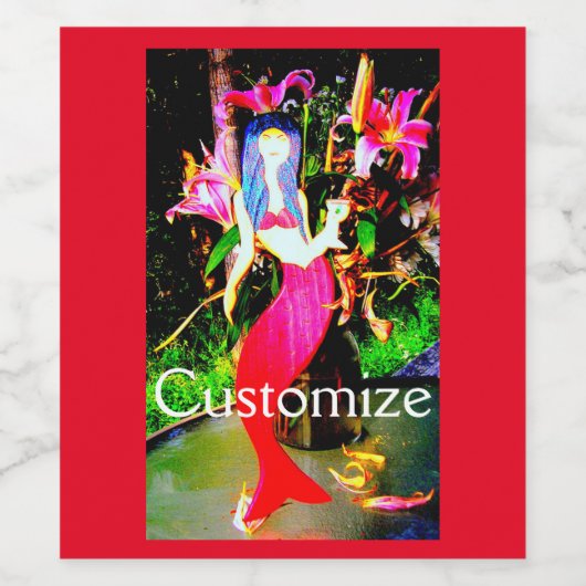 Rode zeemeermin met Thunder_Cove Wijn Etiket (Enkel label)