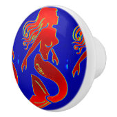 rode zeemeermin op blauw keramische knop (Rechts)