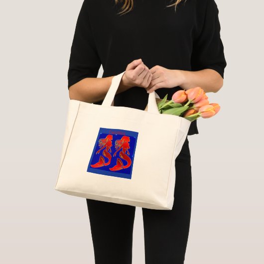 rode zeemeermin op blauw mini tote bag (Voorkant (product))