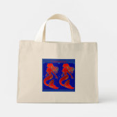 rode zeemeermin op blauw mini tote bag (Achterkant)