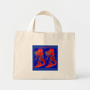 rode zeemeermin op blauw mini tote bag