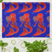 rode zeemeermin op blauwe keukenhanddoek (Gevouwen)