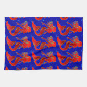 rode zeemeermin op blauwe keukenhanddoek (Horizontaal)