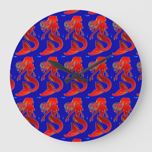 rode zeemeermin op blauwe klok (Voorkant)