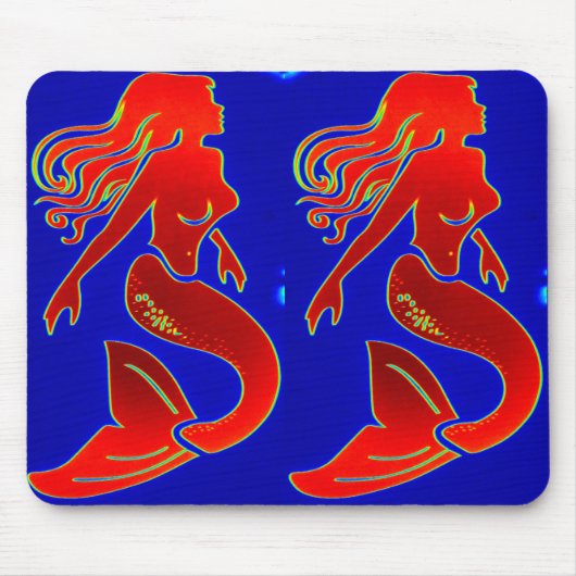 rode zeemeermin op blauwe mousepad muismat (Voorkant)