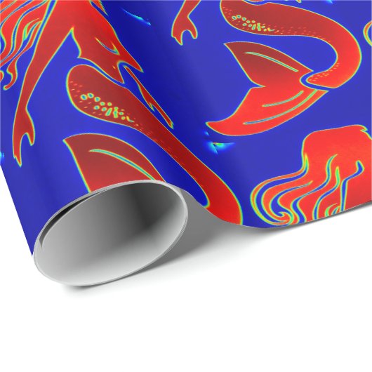 rode zeemeermin op donkerblauw cadeaupapier (Rol Hoek)