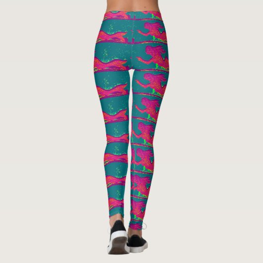 rode zeemeermin patroon groen leggings (Achterkant)