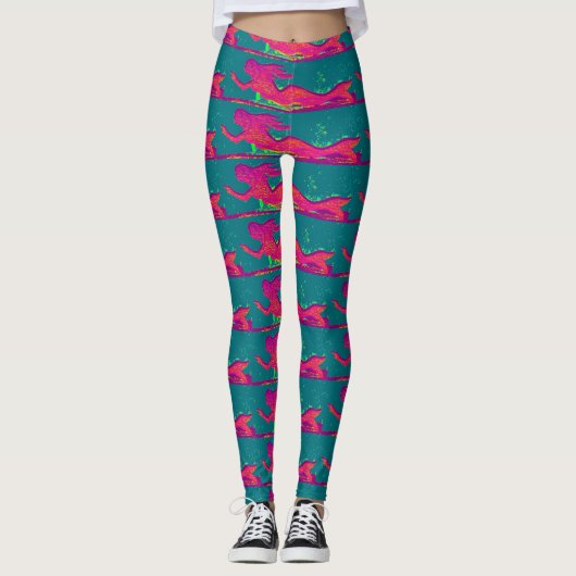rode zeemeermin patroon groen leggings (Voorkant)