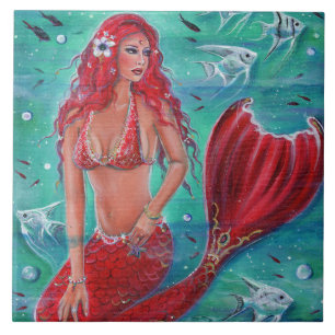 Rode zeemeermin "Vivian" onderwatertropische vis Tegeltje