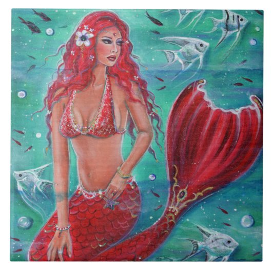 Rode zeemeermin "Vivian" onderwatertropische vis Tegeltje (Voorkant)