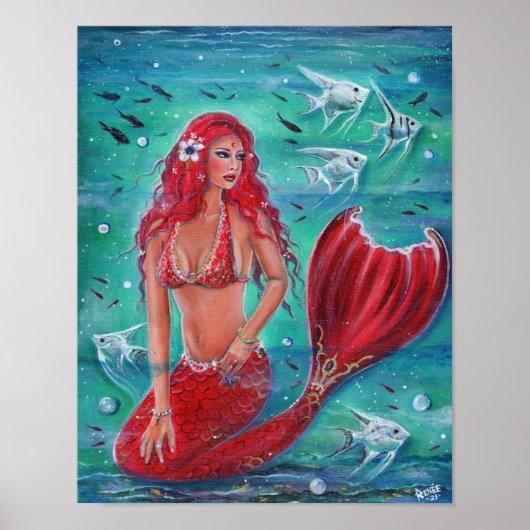 Rode Zeemeermin "Vivian" tropische oceaanfantasie Poster (Voorkant)