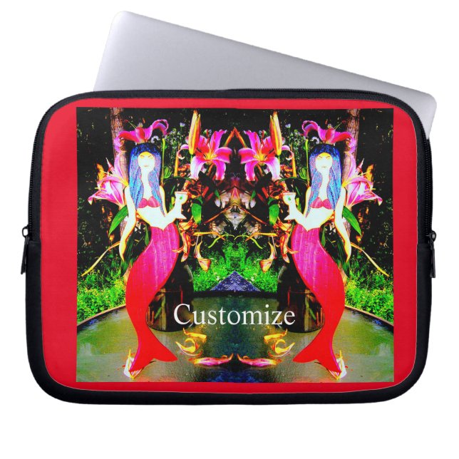 Rode zeemeerminnelijke schoonheidsparen laptop sleeve (Voorkant)