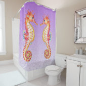 Rode zeepaardje Paarse bubbels Douchegordijn (In situ)