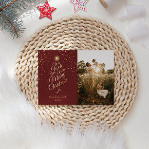 Rode Zeer Kerstelijke Kerstboom Familieportret Folie Feestdagenkaart